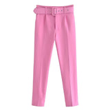 Huidianyin 2024 New Pleated Multi-Color Harlan Pants Leisure Solid-Color Women's Pants Belt