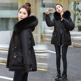 Cotton Suit Women 2024 Winter Long Plus Velvet Big Wool Collar Down Cotton Suit Korean Version Of Thick Warm Tide Cotton-Padded Jacket