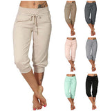 Huidianyin Women's Seven-Cent Pants, Leisure, Slim, High-Waisted Rope Pocket, Sports Pants, Fitness Training, Running Casual Pants