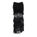 Huidianyin Spring 2024 New Dark Wrinkled Fishtail Multi-Layer Spliced Forked Skirt Women's Dress