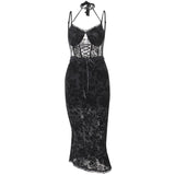 Huidianyin Dark 2024 Spring And Summer New Style Lace Lace Jacquard Suspender Slim Dress Woman