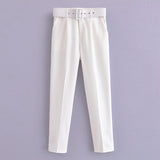 Huidianyin 2024 New Pleated Multi-Color Harlan Pants Leisure Solid-Color Women's Pants Belt