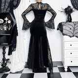 Huidianyin Autumn New Style Sexy Micro-Transparent Slim Dress Dark Lace Fishtail Long-Sleeved Dress Woman