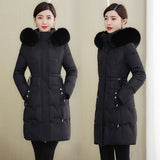 Clothes Female Medium Long Style 2024 Winter New Korean Version Slim Long Cotton-Padded Jacket Add Thick Warm Big Wool Collar Large Size Coat