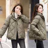 Cotton Jacket Female 2024 New Standing Collar Short Cotton-Padded Clothes Add Thick Warm Bread Clothing Small Cotton-Padded Jacket Coat Winter