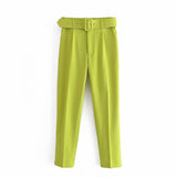 Huidianyin 2024 New Pleated Multi-Color Harlan Pants Leisure Solid-Color Women's Pants Belt