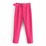 Huidianyin 2024 New Pleated Multi-Color Harlan Pants Leisure Solid-Color Women's Pants Belt