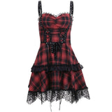 Huidianyin Dark Wind Summer New Gothic Plaid Style Girdle Waist-Deep V Suspender Dress Woman