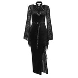 Huidianyin Autumn Style New Style Slim Velvet Dress With Dark Goth Horn Sleeves Tied With Forks