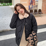 Sense Splicing Lamb Wool Collar Light Diamond Cotton Clothes Female Autumn And Winter New Korean Version Of Chic Casual Warm Cotton-Padded Jacket