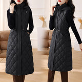 Long Down Cotton Vest Female 2024 New Winter Slim Foreign Style Over The Knee Vest Horse Clip Plus Thick Coat