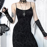 Huidianyin Dark Wind Sexual Personality Cross Flocking Suspenders Dress 2024 New Slim Bag Hip Skirt