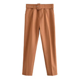 Huidianyin 2024 New Pleated Multi-Color Harlan Pants Leisure Solid-Color Women's Pants Belt