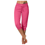 Huidianyin Women's Seven-Cent Pants, Leisure, Slim, High-Waisted Rope Pocket, Sports Pants, Fitness Training, Running Casual Pants