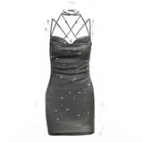 Huidianyin Glitter Powder Back Strap Dress Winter Fashion Sexy Women's Temperament Commuter Skirt Girl