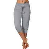 Huidianyin Women's Seven-Cent Pants, Leisure, Slim, High-Waisted Rope Pocket, Sports Pants, Fitness Training, Running Casual Pants