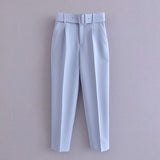 Huidianyin 2024 New Pleated Multi-Color Harlan Pants Leisure Solid-Color Women's Pants Belt