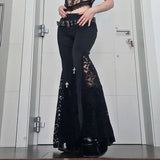 Huidianyin High-Waisted Lace Stitching Buttocks Micro-Trunks Dark Style Sexual Engraving Empty Spicy Girls Casual Pants