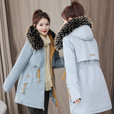 Winter Down Cotton Jacket Women's Long Coat Ins Cotton-Padded Jacket Big Wool Collar Collect Waist Tooling Plus Velvet Pie To Overcome