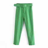 Huidianyin 2024 New Pleated Multi-Color Harlan Pants Leisure Solid-Color Women's Pants Belt