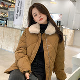 Sense Splicing Lamb Wool Collar Light Diamond Cotton Clothes Female Autumn And Winter New Korean Version Of Chic Casual Warm Cotton-Padded Jacket