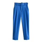 Huidianyin 2024 New Pleated Multi-Color Harlan Pants Leisure Solid-Color Women's Pants Belt