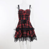 Huidianyin Dark Wind Summer New Gothic Plaid Style Girdle Waist-Deep V Suspender Dress Woman