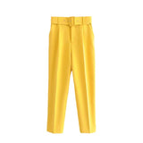 Huidianyin 2024 New Pleated Multi-Color Harlan Pants Leisure Solid-Color Women's Pants Belt