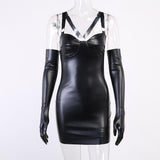 Huidianyin Women's Wear New PU Sexy Short Skirt Leather Skirt Girl Sling Tight Dress