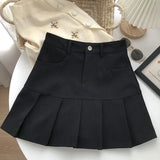 Huidianyin Fashion Women Pleated Skirts Korean High Waist Button Mini Skirts Elegant All Match Female A Line Skirt Summer New