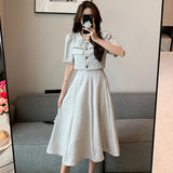 Huidianyin Fragrant New Summer Fashion Korean Sweet Elegant 2 Piece Set Women Coat Top + Midi Skirt Suits Womens Two Peice Sets