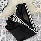 Huidianyin Striped Sweatpants Women Y2K High Waist Loose Streetwear Korean Jogging Trousers Bf Fashion All-Match Wide Leg Pants