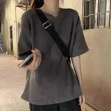 Huidianyin 100% Cotton Women Korean T Shirt Fashion Casual Female Loose Summer Tops Preppy Style All Match Student Solid Color Tees