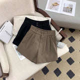 Huidianyin Women High Waist Suit Shorts Summer Casual All Match Loose Shorts Y2K Female Korean Solid Button Wide Leg Pants New