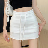 Huidianyin Summer High Waist Drawstring Slim Bag Hip Skirt Women's Casual Skirt Hotsweet A line Skirt