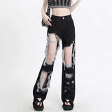 Huidianyin Black Hole Denim Pants Y2k High Waist Streetwear Loose Chic Straight Pants Korean Hip Hop All-match Wide Leg Jeans New