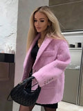 Huidianyin Lapel Woolen Plush Coats Women Elegant Long Sleeve Button Office Lady Blazer Jacket 2024 Winter Fashion Packet Loose Coat