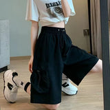 Huidianyin Thin Cargo Shorts Women Y2K Loose Fashion Drawstring Pocket Shorts Bf Baggy Korean Streetwear Wide Leg Knee-Length Pants