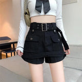 Huidianyin High Waist Cargo Skirts Women Fashion Korean Chic with Belt Short Culotte Skirts Female Pocket Streetwear Jean Mini Skirts