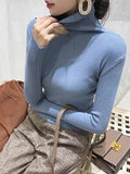 Huidianyin Knitted Women high neck Sweater Sexy Off Shoulder Pullovers Turtleneck Autumn Winter Basic Women Sweaters Slim Fit Tops