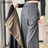 Huidianyin Waist Pants Women Leisure Wide Leg Autumn Solid Simple Office Ladies Korean Style Leisure Trendy All-match Comfortable Soft