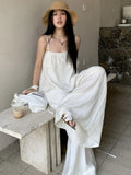 Huidianyin Fashion Solid Sling 2 Piece Set Women Elegant Casual Loose Thin Sleeveless Tops Female + High Waist Wide Leg Pants 2024