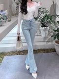 Huidianyin Elegant Sweet Y2K Jeans Women High Waist Casual Vintage Flare Pants Female Bodycon Korean Fashion Denim Pants Winter 2024