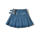 Huidianyin Summer New TARUXY Denim Y2k Skirt with Pleats and Belt 90s E-girl Korean Skirts For Women High Street Jeans Short Bottom