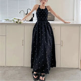 Huidianyin Polka Dot Midi Dress Women Summer Sexy Halter Neck Sleeveless Lace Up A Line Dress Feminino Long Beach Vestido Robe