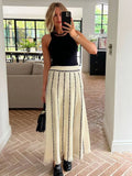 Huidianyin Striped Knitted Long Skirt Women Summer Tassel High Waist Maxi Skirts Women's Autumn Street Elegant Loose Skirts Female