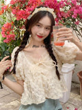 Huidianyin Sweet Kawaii Blouse Summer France Chic Cute Blouse Female Holiday Korean Style Puff Sleeve Fashion Tops Casual 2024 New