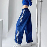 Huidianyin Sweatpants Women Hip Hop Streetwear Baggy Wide Leg Cargo Pants Bf Y2K High Waist Drawstring Joggers Trousers