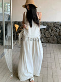 Huidianyin Fashion Solid Sling 2 Piece Set Women Elegant Casual Loose Thin Sleeveless Tops Female + High Waist Wide Leg Pants 2024