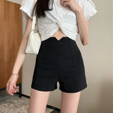 Huidianyin Women Ulzzang Simple Casual Elegant Office Ladies Short All-match High Waist Stretch Womens Trousers